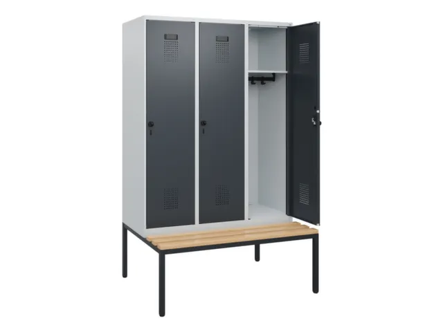 locker met bank,HxBxD 1950x1200x815mm,3vak,vak B 400mm,draaigrendel