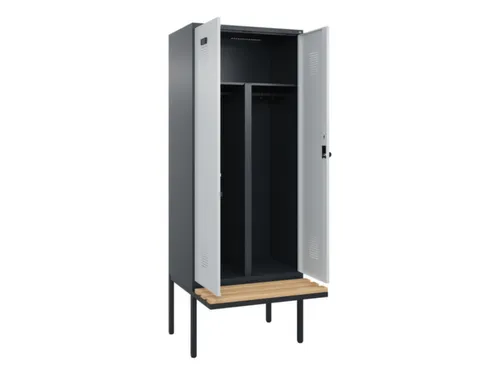 PBM-locker met bank,HxBxD 2120x800x815mm,2vak,vak B 400mm,draaigrendel