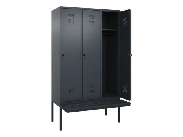 locker met bank,HxBxD 2120x1200x815mm,3vak,vak B 400mm,draaigrendel