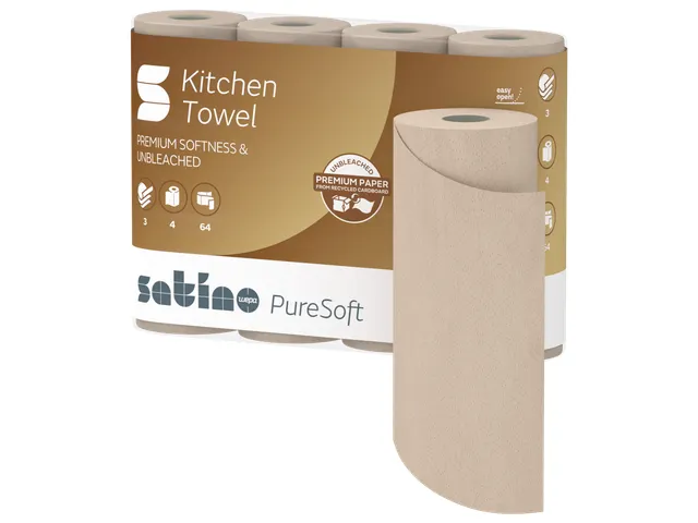 Keukenrol Satino 175891 PureSoft 3laags 4x64 vel naturel