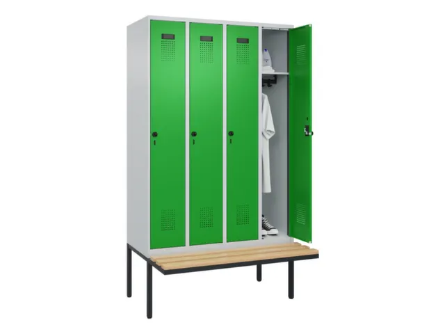 locker met bank,HxBxD 2120x1200x815mm,4vak,vak B 300mm,draaigrendel