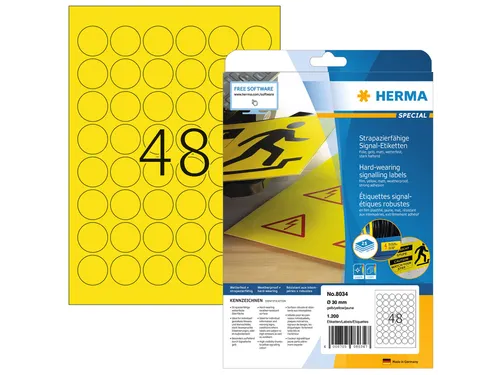 HERMA 8034 Weervaste Folie-etiketten A4 Rond 30 mm Geel 1200 stuks