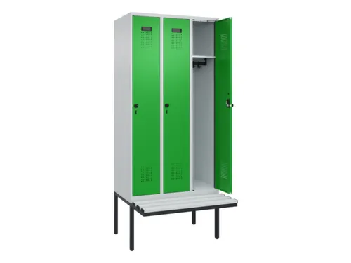 locker met bank,HxBxD 2120x900x815mm,3vak,vak B 300mm,draaigrendel