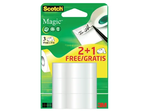 Plakband Scotch Magic 19mmx15m 2+1 gratis onzichtbaar 3 rollen
