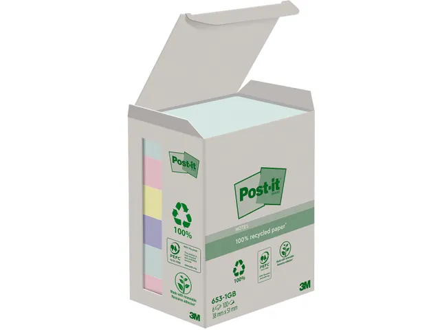 Post-it recycled notes Nature 38x51mm Assorti