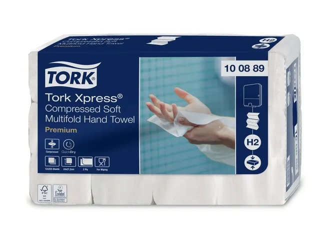 Handdoek Tork 100889 H2 Xpress compressed Premium 2-Laags Wit