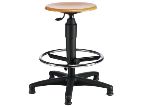 Tabouret H 590 à 840mm Assise Bois Vérin à Gaz Repose à Pieds