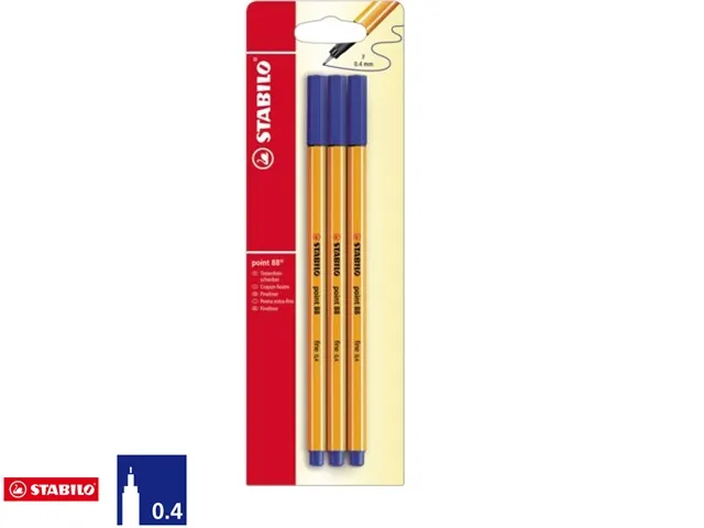 Fineliner STABILO Point 88 0.4mm blister à 3 stuks blauw
