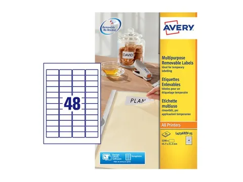 Etiket Avery L4736Rev-25 45.7X21.2Mm Afneembaar Wit 1200 Stuk