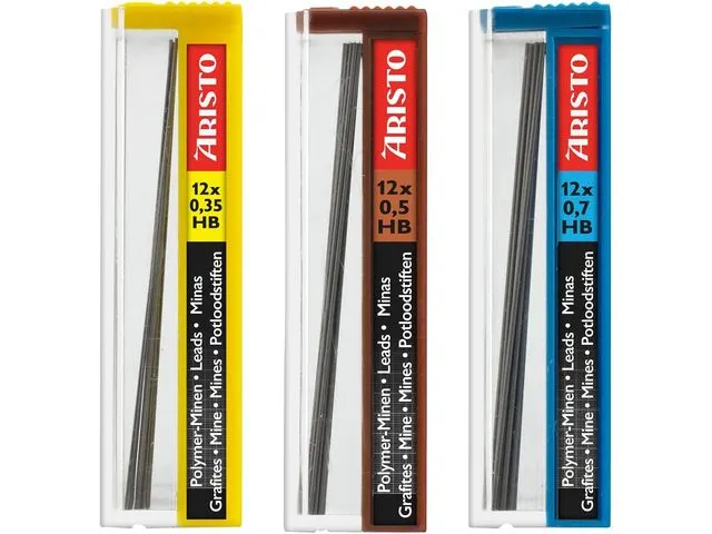 Vulpotlodenset Aristo HB 0.35/0.5/0.7mm met gratis potloodstiftjes