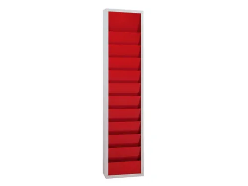 orderplanner,10vakken,HxBxD 1278x315x74mm,plank(en) plaatstaal,rood