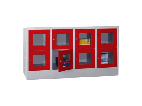 lockerkast,HxBxD 855x1600x500mm,4x2vakken,RAL7035,front RAL3000