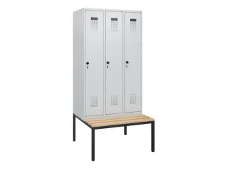 locker met bank,HxBxD 1950x900x815mm,3vak,vak B 300mm,draaigrendel - 2