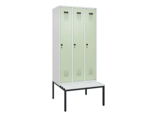 locker met bank,HxBxD 2120x900x815mm,3vak,vak B 300mm,draaigrendel - 2