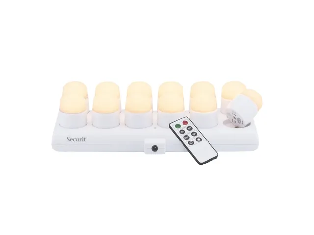 Theelicht Securit Amsterdam LED warmwit met oplaadstation 12 stuks wit