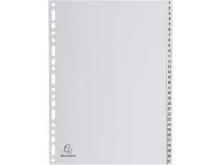 tabbladen numeriek 1-31 A4 PP 31-delig grijs 18-gaats - 2