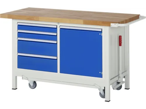 Werkbank H X B X D 880x 1500x 700mm Beukenhouten Werkblad 4 Laden Kast