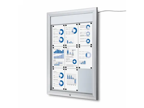 Outdoor mededelingenbord 9x A4 met logopaneel LED verlicht