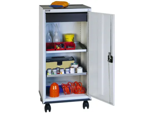 Materiaalkast 1100x500x500mm 2legborden Uitschuifbaar 1lade Ral7035