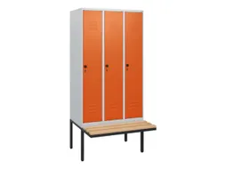 locker met bank,HxBxD 1950x900x815mm,3vak,vak B 300mm,draaigrendel
