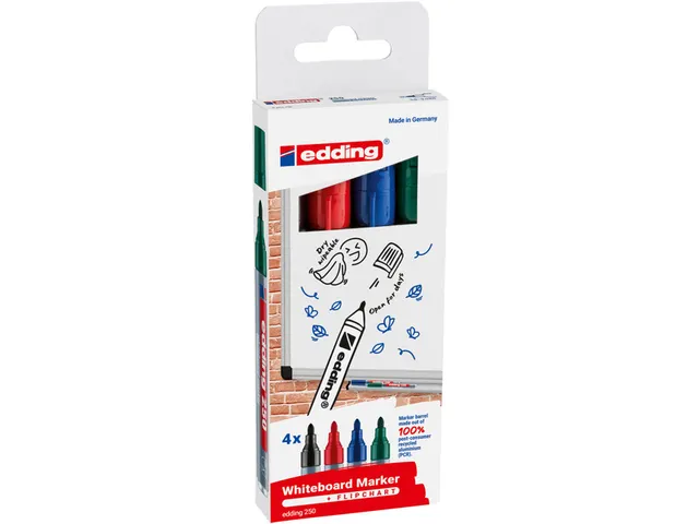 Viltstift Edding 250 Whiteboard Rond Assorti 1.5-3mm 4stuks