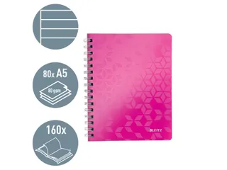Notitieboek Leitz WOW A5 spiraal PP lijn roze - 3