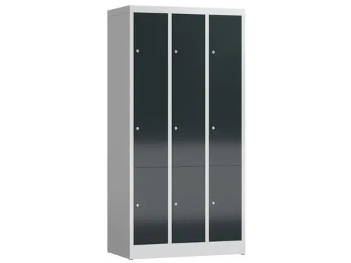 Lockerkast 1800x870x500mm 3x3 vakken cilinderslot, sokkel, RAL7016