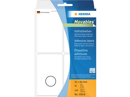 HERMA 10618 Verwijderbare universele etiketten 52x82mm Wit 96 stuks