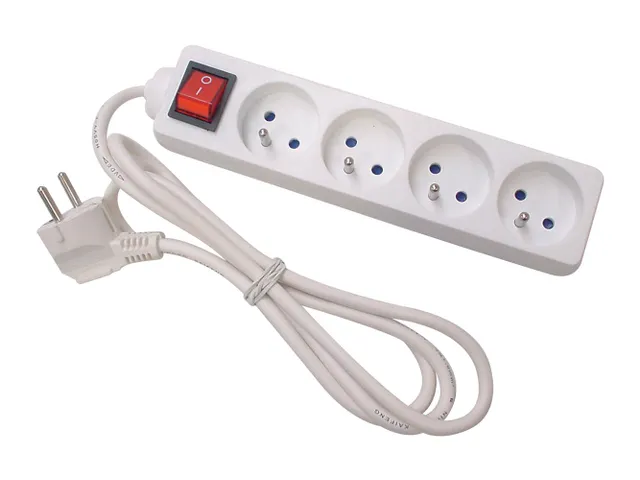 Bloc Multiprise - 4 Prises - Avec Interrupteur - CÂBLE DE 3m - Blanc