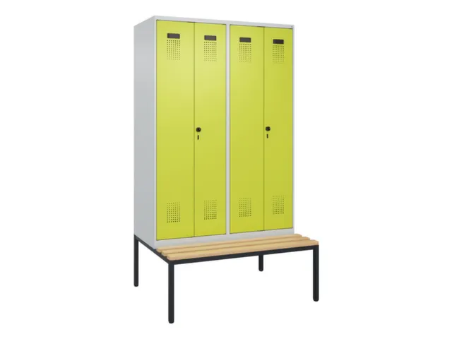 locker met bank,voor scheiding van kleding,HxBxD 2120x1200x815mm,4vak