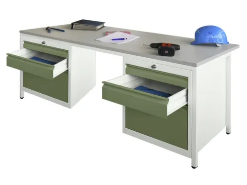 Werkplaatsbureau Bxdxh 1700x800x720mm 6laden Ral7035 Front Ral6011