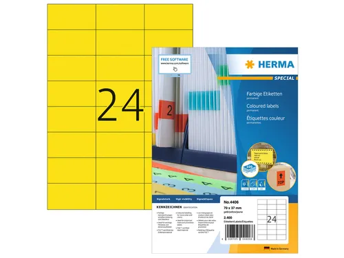 HERMA 4406 Gekleurde etiketten A4 70x37mm Geel 2400 stuks