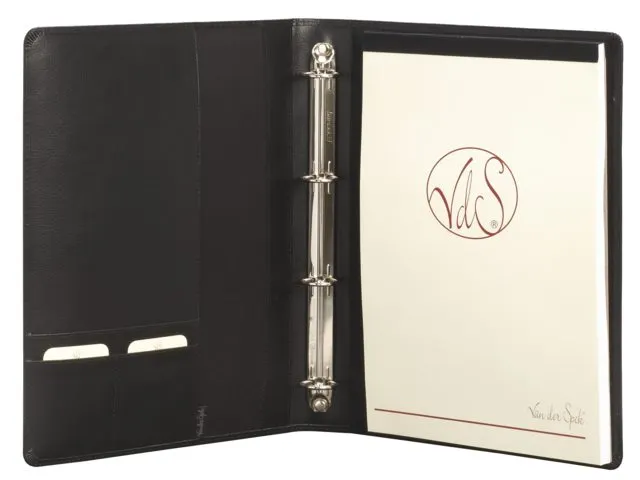 Schrijfmap van der Spek A4 4-rings 25mm O-mechaniek leer met nerf zwar