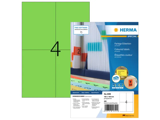 HERMA 4399 Gekleurde etiketten A4 105x148mm Groen 400 stuks