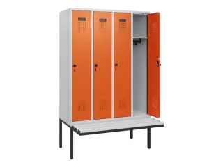 locker met bank,HxBxD 1950x1200x815mm,4vak,vak B 300mm,draaigrendel - 1
