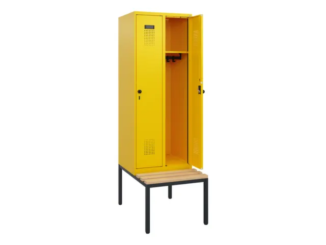 locker met bank,HxBxD 1950x600x815mm,2vak,vak B 300mm,draaigrendel