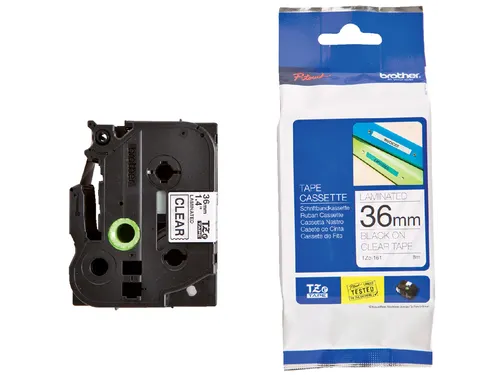 Labeltape Brother P-touch TZe-161 standaard 36mm zwart op transparant