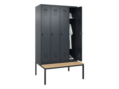locker met bank,HxBxD 2120x1200x815mm,4vak,vak B 300mm,draaigrendel