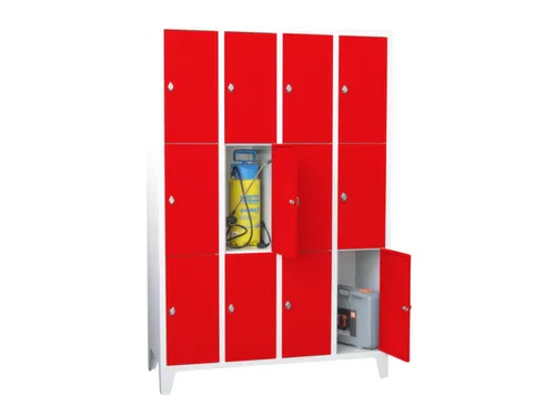 lockerkast,HxBxD 1850x1200x500mm,4x3vakken,RAL7035,front RAL3000