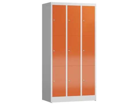 Lockerkast 1800x870x500mm 3x3 vakken cilinderslot, sokkel, RAL3000