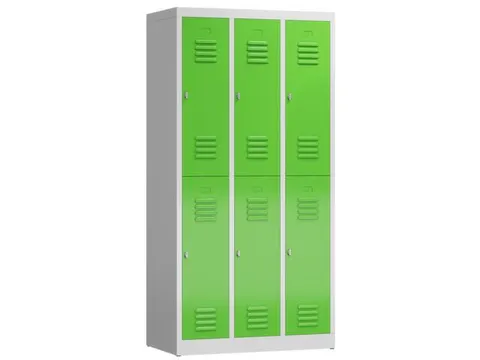 Dubbeldekse garderobekast 1800x870x500mm 3x2vak klink RAL7035 RAL6018