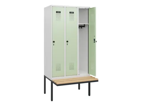 locker met bank,HxBxD 1950x900x815mm,3vak,vak B 300mm,draaigrendel