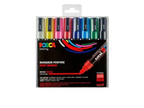Verfstift Posca PC5M Medium Punt 1,8-2,5mm set à 8 kleuren