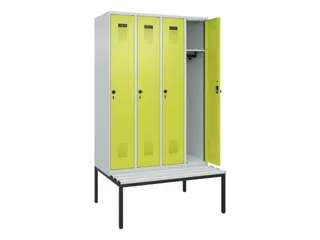 locker met bank,HxBxD 2120x1200x815mm,4vak,vak B 300mm,draaigrendel - 1