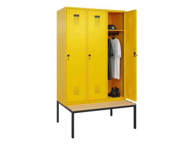 locker met bank,HxBxD 2120x1200x815mm,3vak,vak B 400mm,draaigrendel
