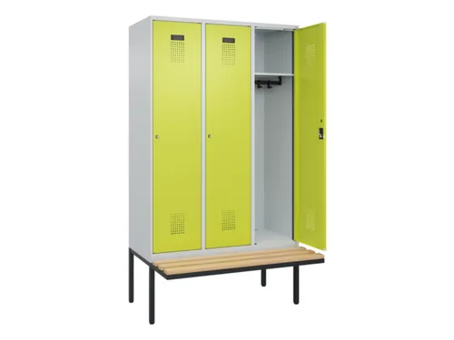 locker met bank,HxBxD 2120x1200x815mm,3vak,vak B 400mm,cilinderslot