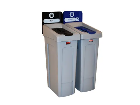 Slim Jim Recyclingstation Duits Deksel Gesloten Zwart Papier Blauw