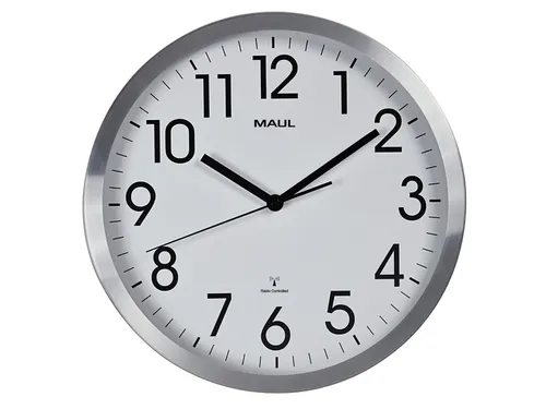 Wandklok MAUL Move RC Ø30,5cmx4.5cm aluminium/wit incl.batterij