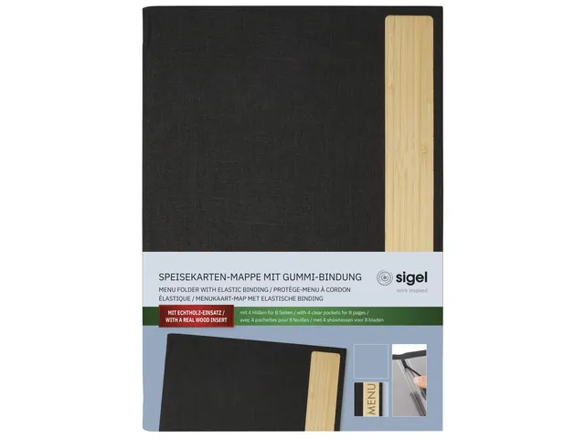 Porte-menu Sigel A4 gris foncé avec insert bambou pour 8 feuilles
