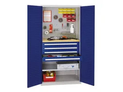 Materiaalkast Geperf. Deuren 1950x1000x600mm 4laden 1legbord Ral5010